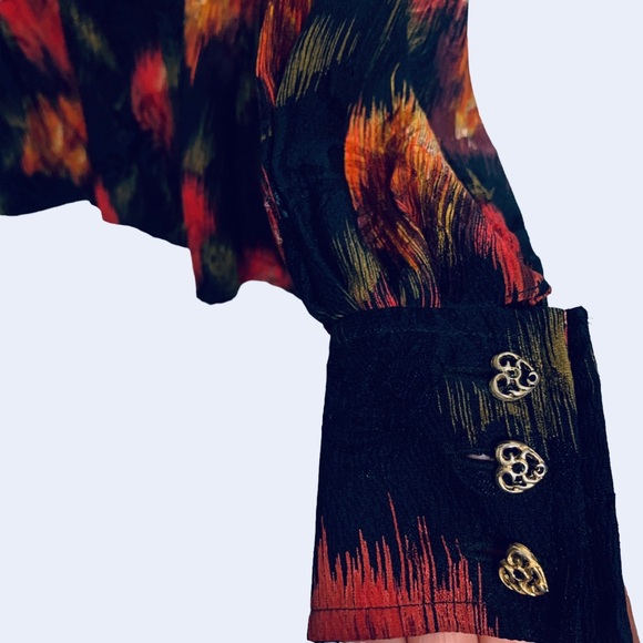 VINTAGE 80’S UNGARO TER WATERCOLOR SILK BLOUSE STATEMENT BILLOWING ABSTRACT TOP - Picture 3 of 13